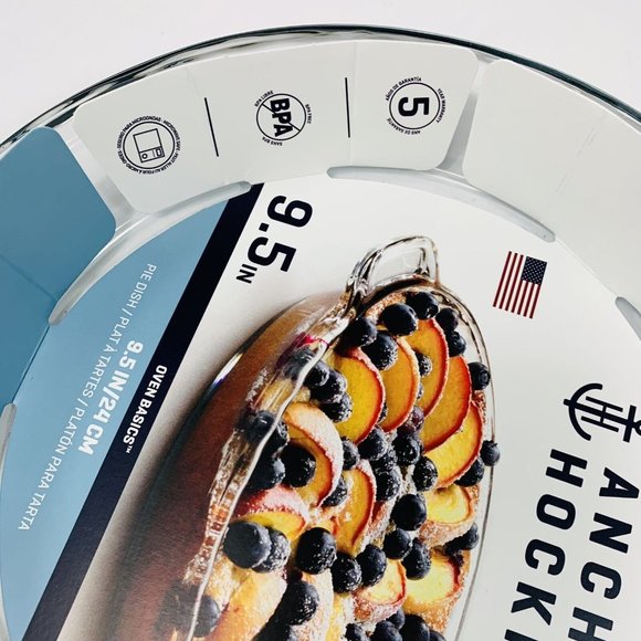 Anchor Hocking Fluted Deep Pie Dish Plate With Handles 9.5" Clear Glass USA NEW - Picture 7 of 8